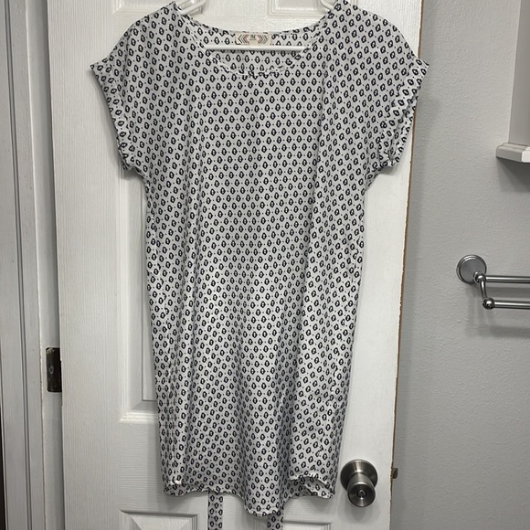 Last Chance! Pink Rose Black and White Printed Dress with Tie sz S - Picture 1 of 8